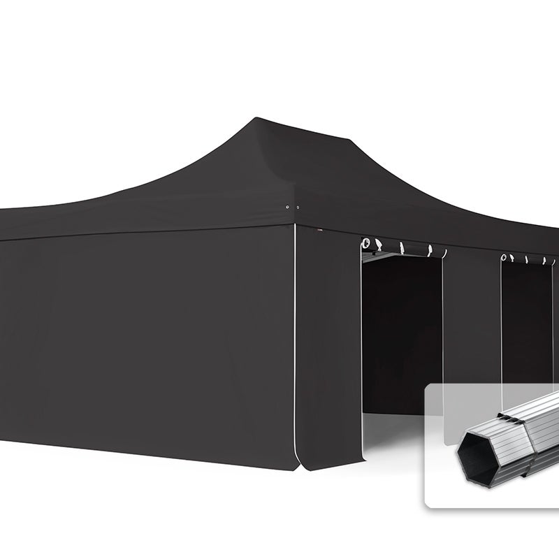 4x6 m Namiot Ekspresowy PROFESSIONAL Alu 50 mm, trudnopalny, ze ścianami bocznymi, bez okien, czarny