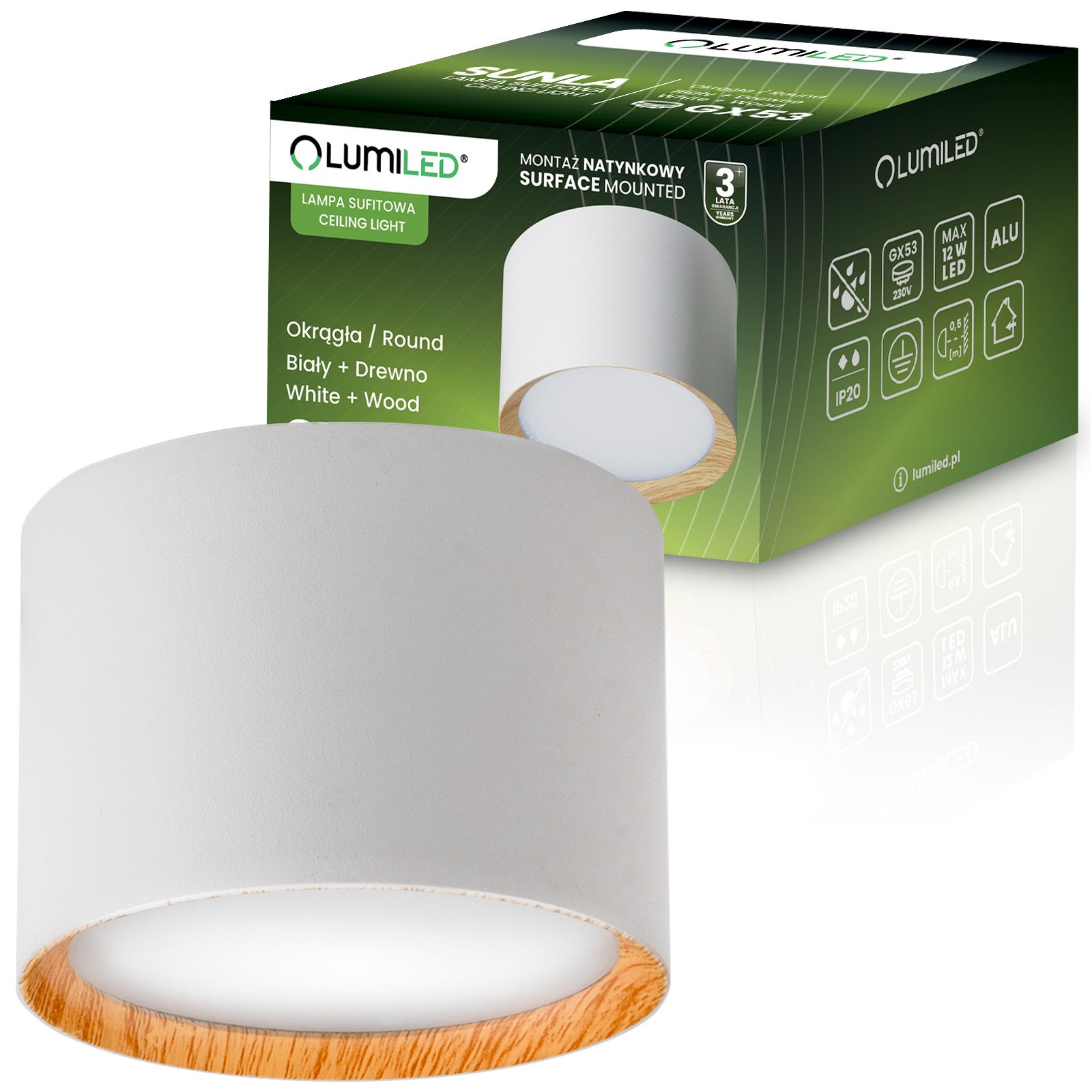 Oprawa Halogenowa Lumiled Natynkowa Tuba Gx53 Spot Kinkiet Sufitowa Walec Biały 1 szt.