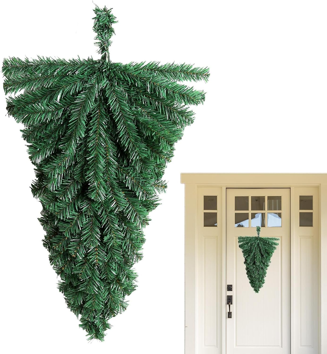 Zielona choinka do góry nogami 25*45 cm2, ścienna, zielona, dekoracyjna choinka z PVC, świąteczna, wisząca na ścianę