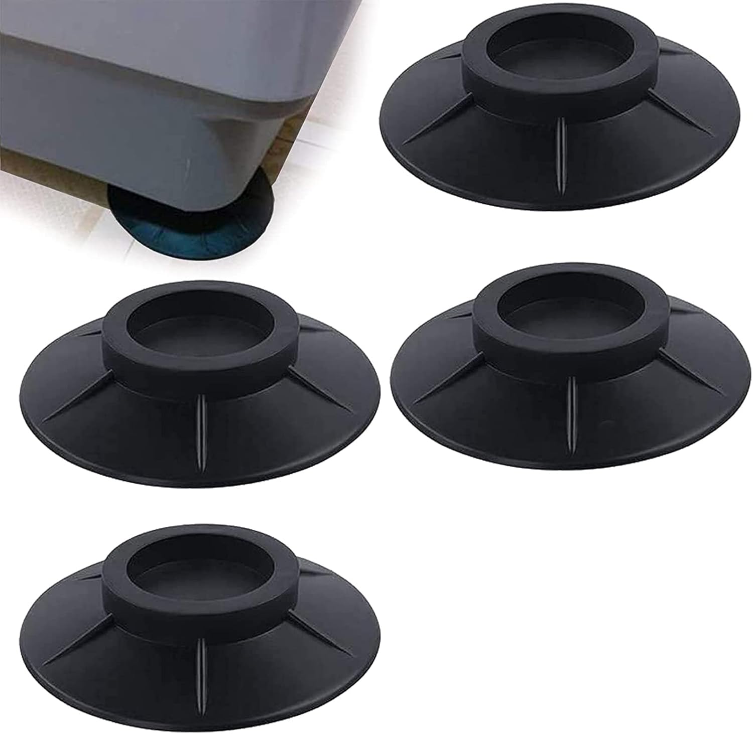 4 nóżki do pralki, podkładki antypoślizgowe, gumowe amortyzatory drgań, mata antywibracyjna do pralki i lodówki.