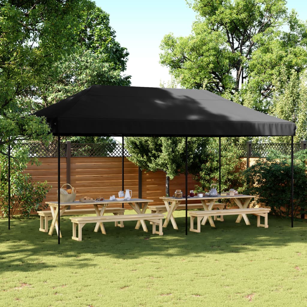 Tente De Réception Pliable 440x292x315 Cm - Gazebo Noir Étanche Pour Événements Extérieurs