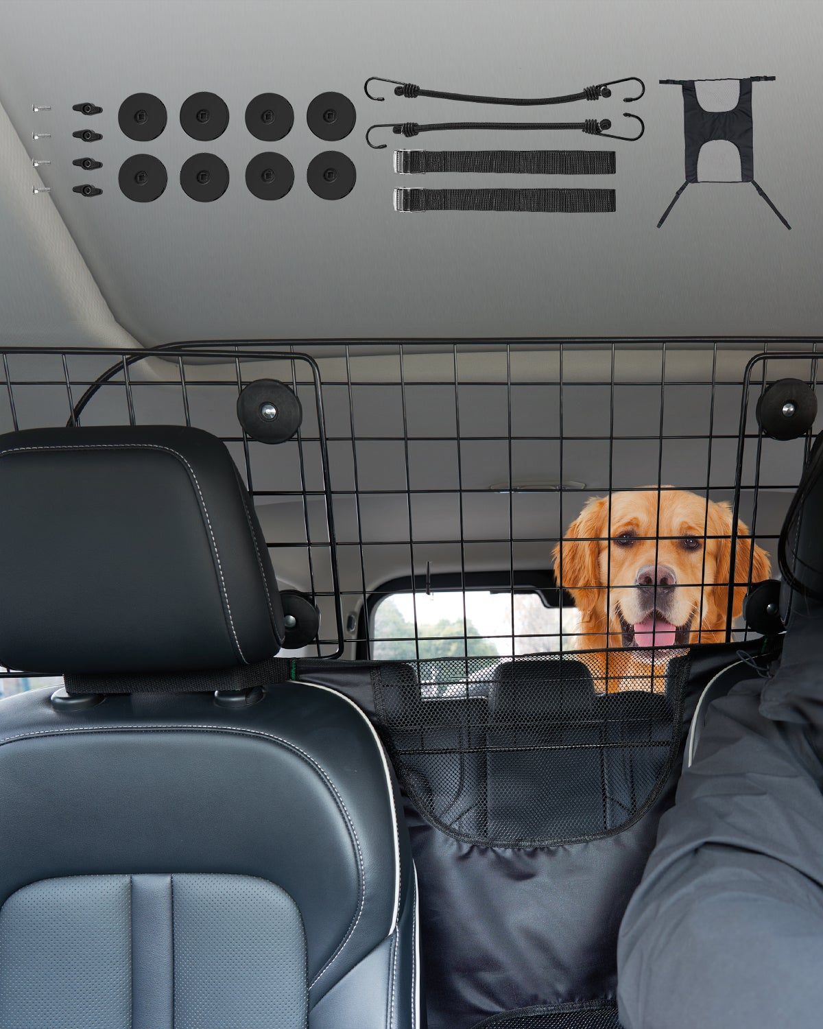 Barrière Voiture Pour Chien - Séparateur Réglable Siège Arrière - Maille PVC, 58x58 Cm - Pour SUV, Voitures