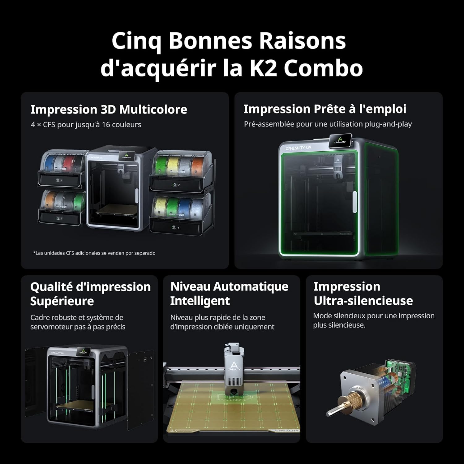 Creality K2 Combo Impressora 3D,Multicolor com Sistema de Filamento Contínuo (CFS),600mm/s,300 °C,Câmaras Duplas com IA e Servomotores,260×260×260mm - 2