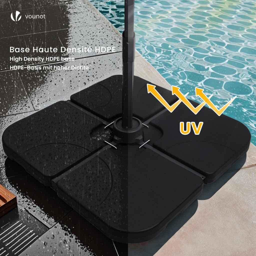 Dalle de lestage pour pied de parasol - 4 pcs à remplir avec poignée - HDPE - 100kg sable ou 60L eau - base en croix - VOUNOT® - 5