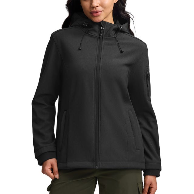Veste de Travail Femme Taille M Blouson & Softshell - Imperméable, Anti-Vent, Fourré Chaud, Poches Multiples, Capuche - Noir