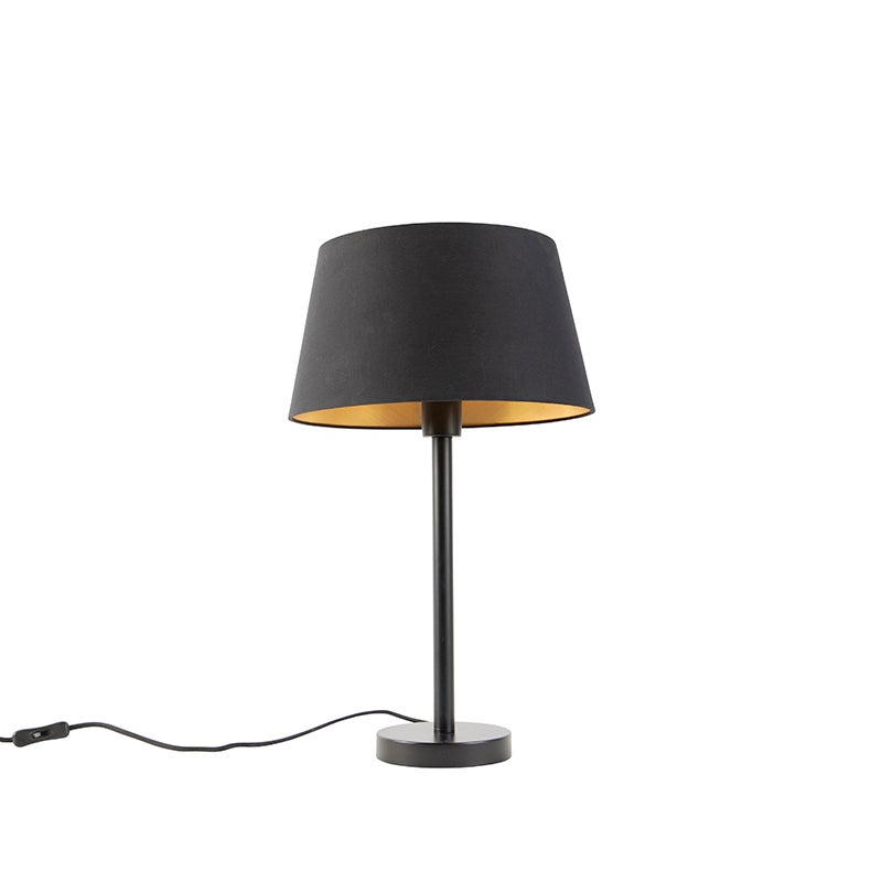 Klasyczna lampa stołowa czarna z czarnym kloszem 32 cm - Simplo