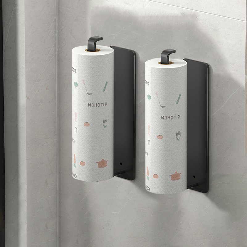 Zestaw 2 uchwytów na ręczniki papierowe, do ściereczek kuchennych i torebek do przechowywania, czarny - praktyczna organizacja bez wiercenia