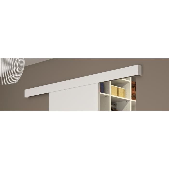 Kit porte coulissante - Blanc prêt à peindre -C - rail 2 amortisseurs + cache rail blanc - H 204 x L 93 cm - 3