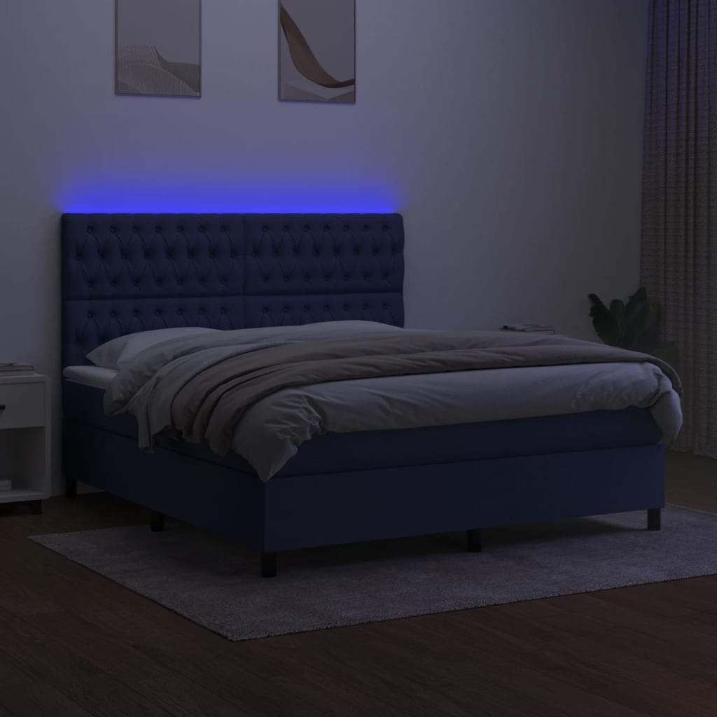 Maison Exclusive - Sommier à lattes de lit et matelas et LED Bleu 160x200 cm Tissu - 9