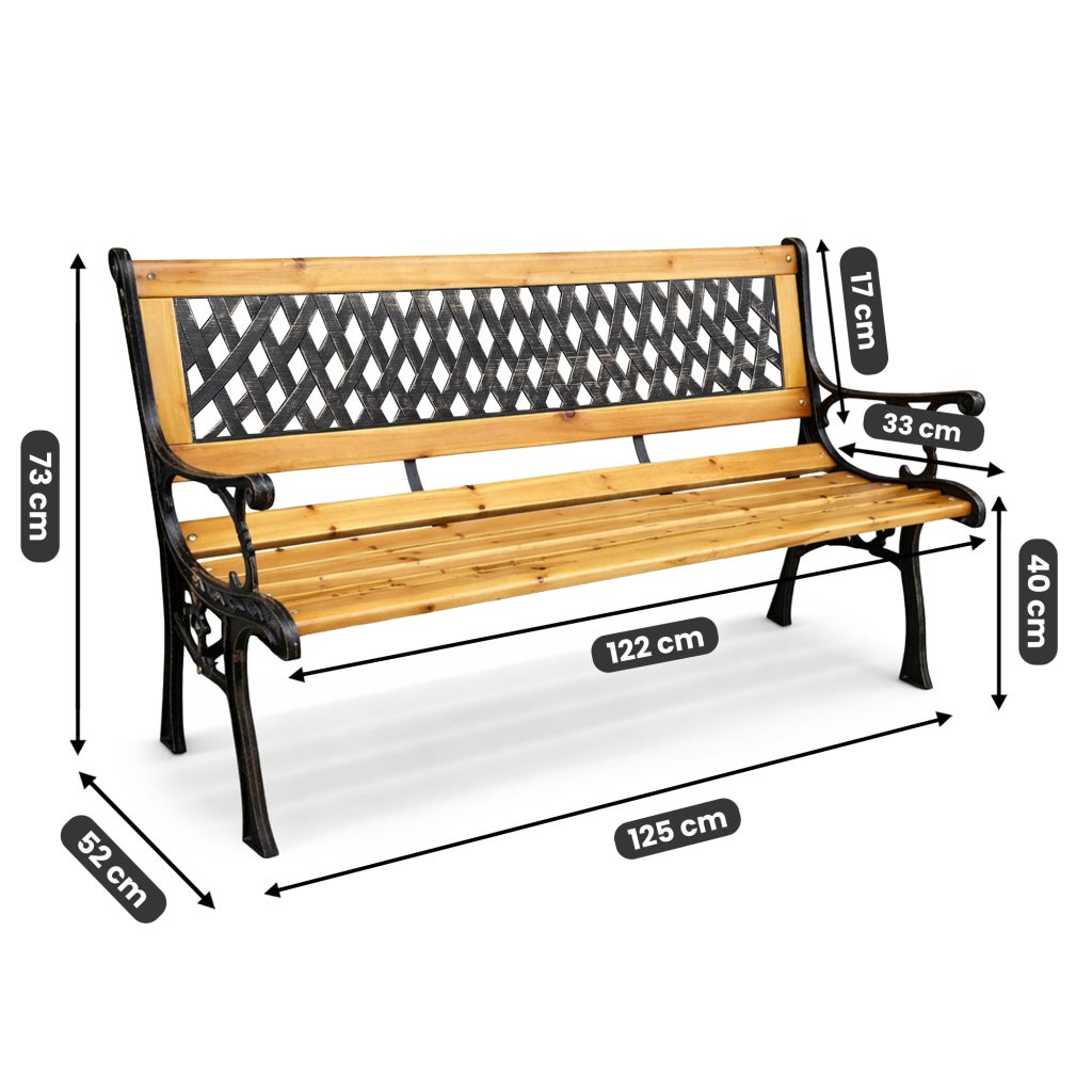 Banc de Jardin Noir MIRT avec Bois laqué et Pieds en fonte, Largeur 127 cm - 3