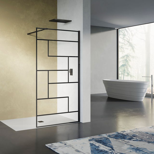 GRAND VERRE Paroi de douche design contemporain 80x200 verre 8mm sérigraphie linéaire noir mat