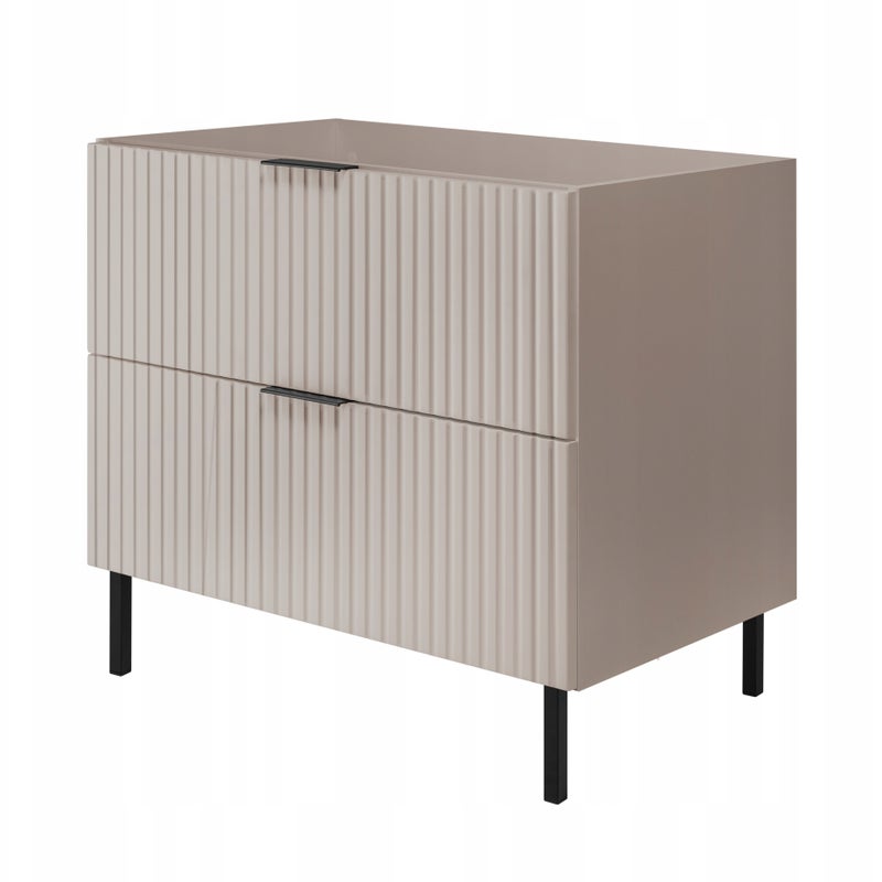 Szafka pod umywalkę FLOW 80 cm kaszmir 2 kolory uchwytów nóżki w zestawie ryflowane fronty