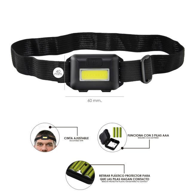 Linterna Frontal LED COB Upfit - 7 LEDs, 3 Modos, Diadema Ajustable, Para Running Y Deporte, Funciona Con 3 Pilas AAA (No Incluidas)