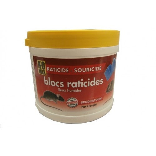 Raticide souricide bloc appât coulé lieu humide brodifacoum 240gr KOMAX