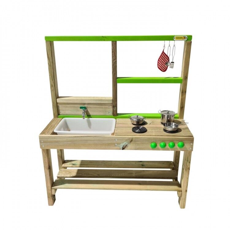 Marchande enfant stand petit marché bois avec 6 bacs à fruits et légumes - Vert - Enfant - 0.00