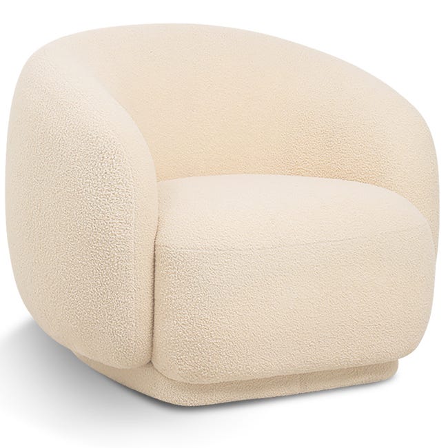 Fauteuil Rembourré en Tissu Bouclé - Design Courbé - Wendry Crème ...