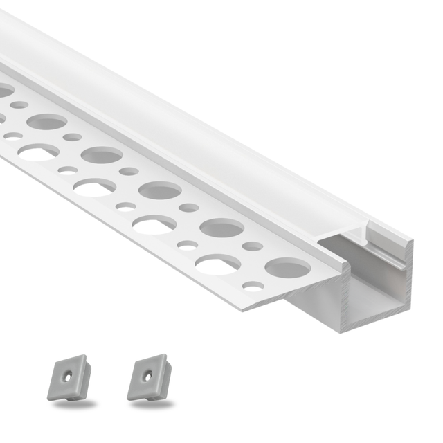 EVOTRADE Perfil LED de Aluminio Bajo Encimera Empotrado Para Pladur, Longitud 2 Metros, Tapones Finales Incluidos y Cubierta Luz Continua