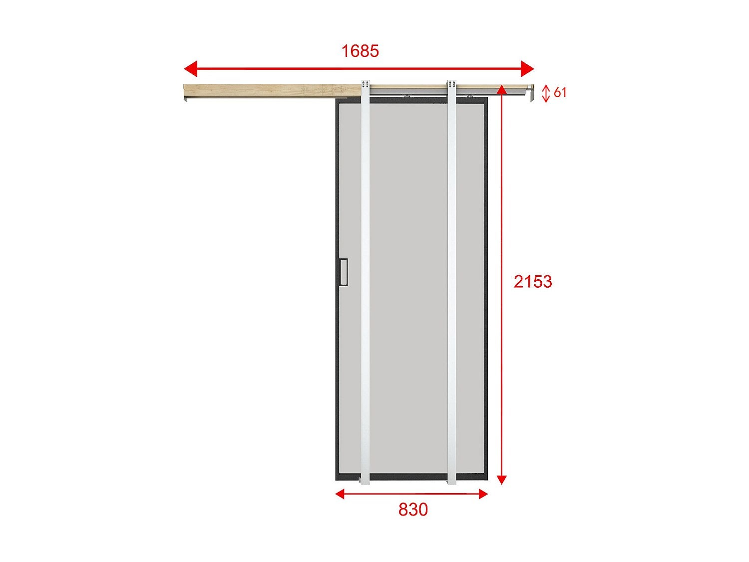 Porta scorrevole con sistema a incasso H205 x L83 cm Alluminio e Vetro temperato smerigliato - LINCI II - 4
