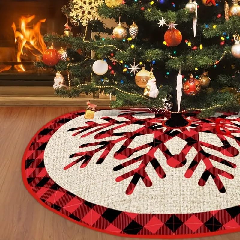 Gonna per albero di Natale Sogaml,Gonna per albero di bufalo rosso e nero con fiocco ornamento,Gonna per albero di Natale per decorazioni per feste di Natale