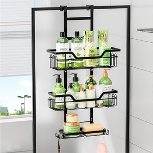 Mensola Doccia Da Appendere Appendiabiti A 2 Livelli Per Doccia, Organizzatore Per Doccia Senza Trapano Con Supporto Per Asciugamani Per Riporre E Organizzare Il Bagno ( Color : /Black A , Size