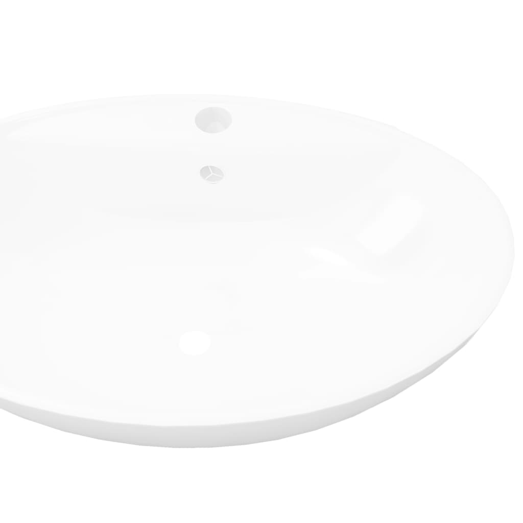 Lavabo ovale en céramique avec trou de robinet vidaXL - 5