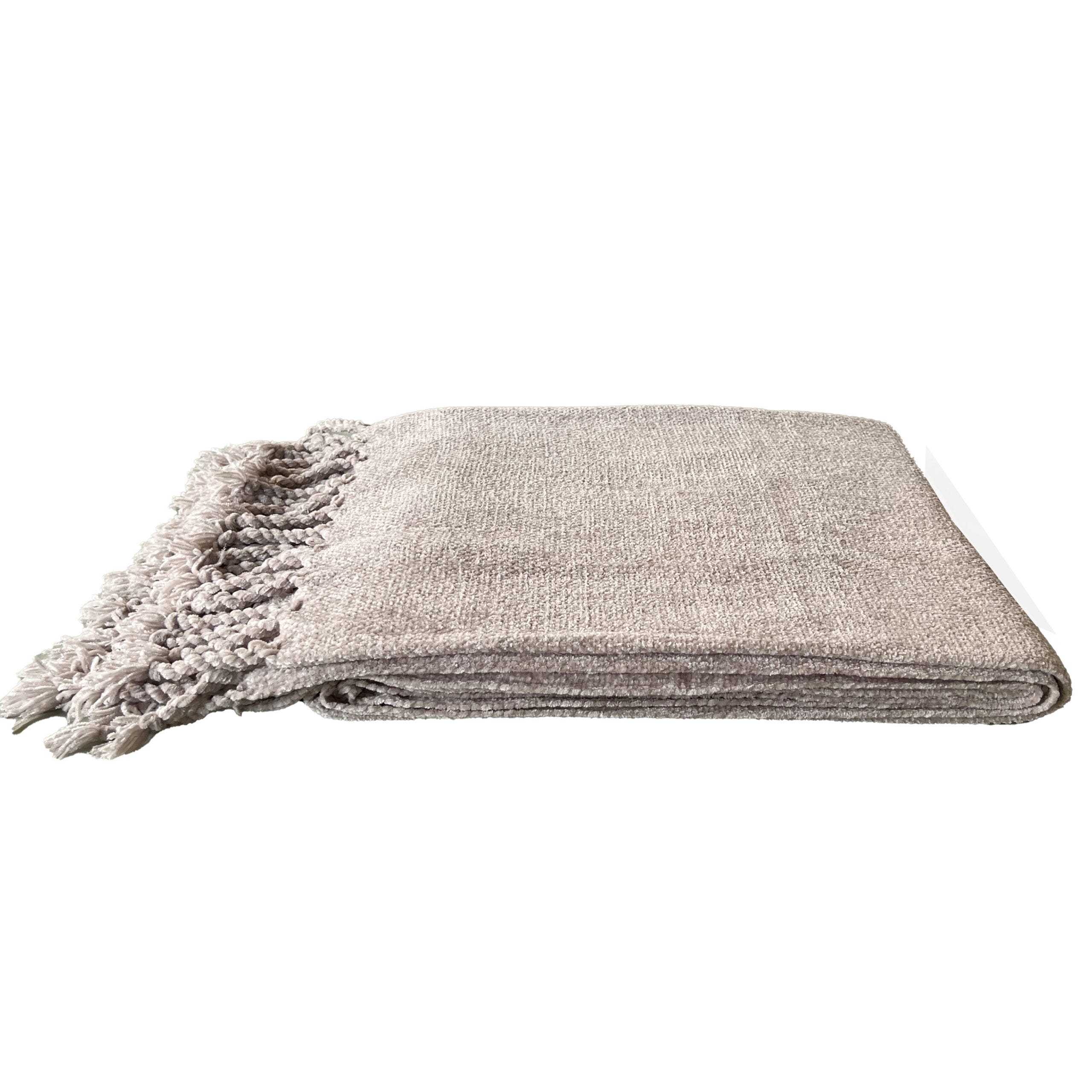 Coperta singola in ciniglia beige con frange 130x170 cm Leroy Merlin