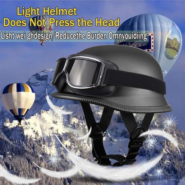 Casque Moto Vintage Casques Jet, Casque Allemand Moto Ouvert Adulte Demi, ECE Homologué, Demi Casque de Moto avec Boucle Réglable Dégagement Rapide - 2