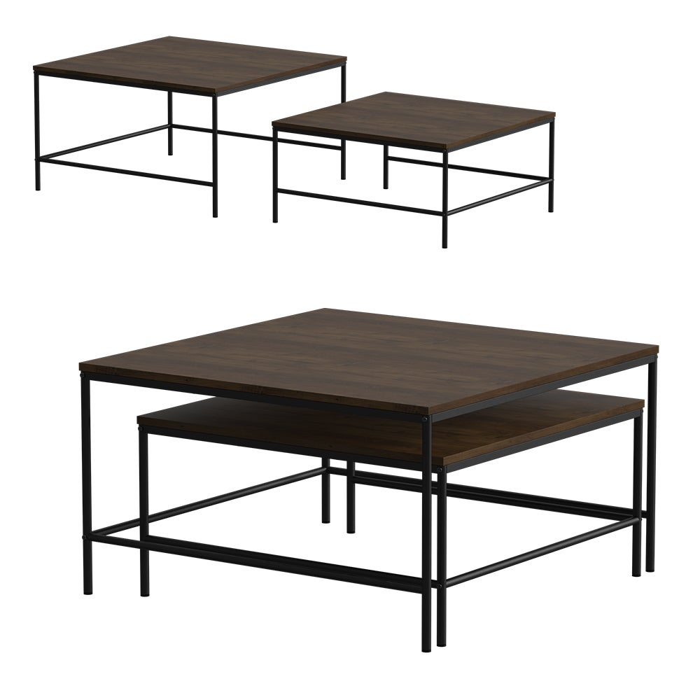Vicco Set de tables basses Ramio, Chêne rustique/noir, 80x80cm 2 pièces - 5
