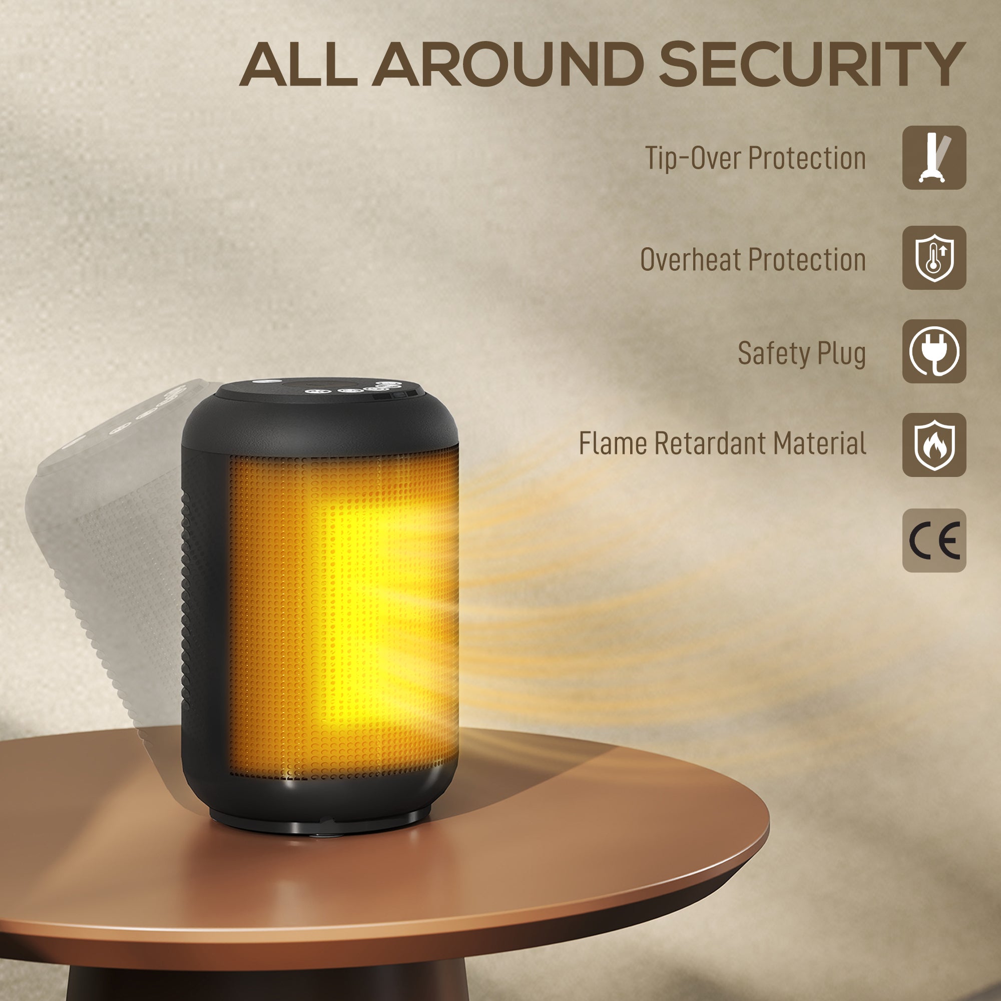 Chauffage soufflant 1500 W, 3 modes, minuterie 24 h, protection anti-basculement et anti-surchauffe, 14 x 14 x 21,5 cm, noir - 4