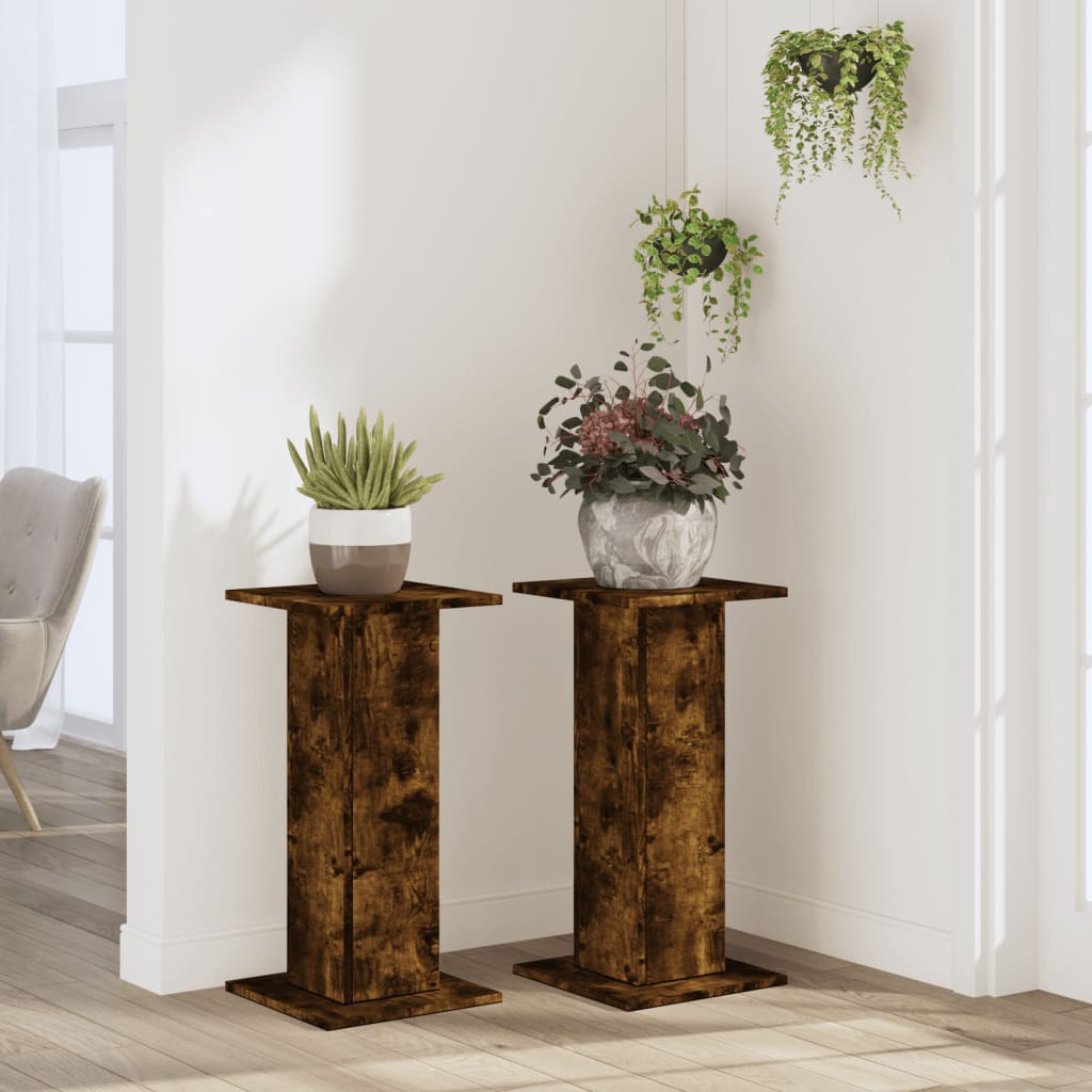 Supports pour plantes 2 pièces chêne fumé panneau de bois - 3