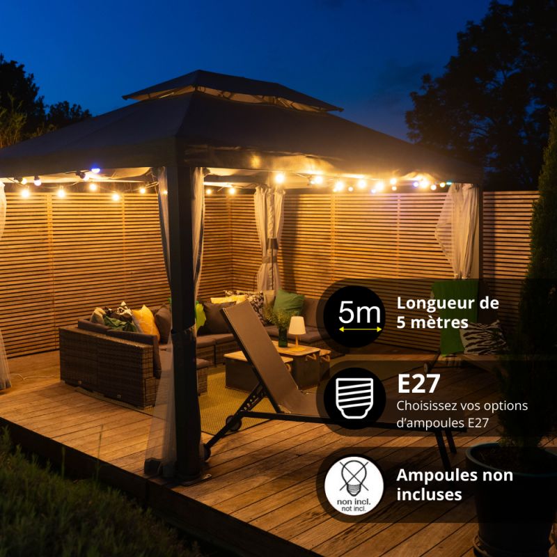 Xanlite - Guirlande Guinguette LED Noire, Compatible Ampoules E27, 5m Extensible - GRL5230VB - 3