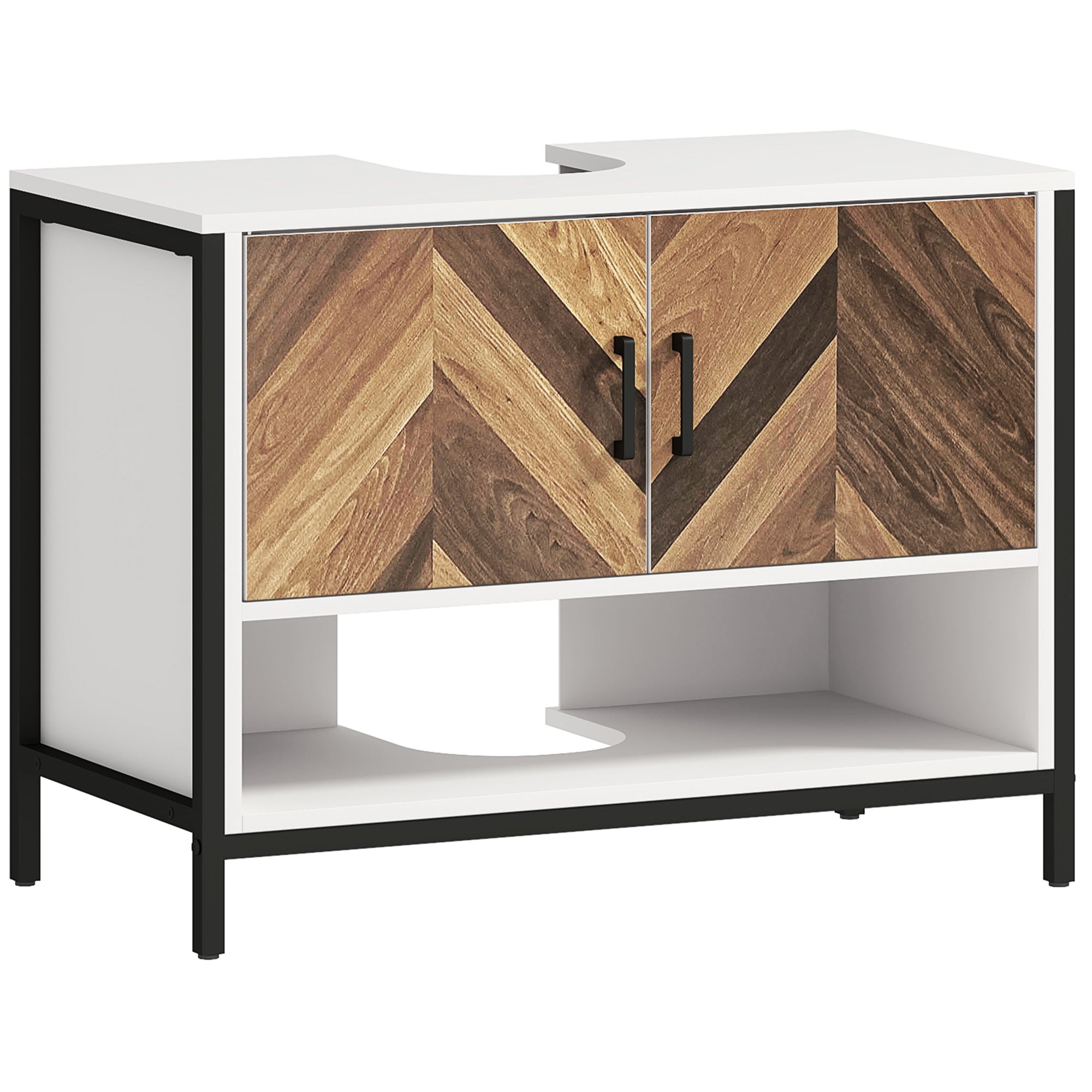 Mueble bajo Lavabo HOMCOM Melamina de Madera, Metal Cream y Nogal ...
