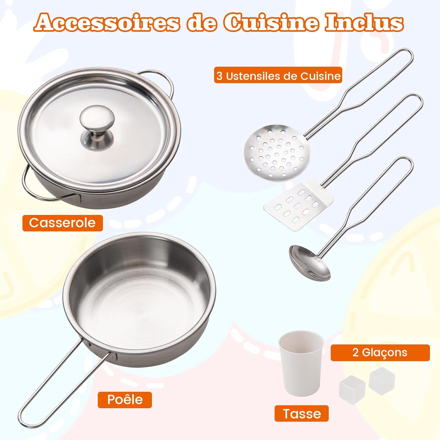 Cucina Giocattolo per Bambini, Cucina per Bambini in Legno con Forno, Microonde, Macchina del Ghiaccio, Lavatrice, Lavello e Rubinetto, Con Su - 6