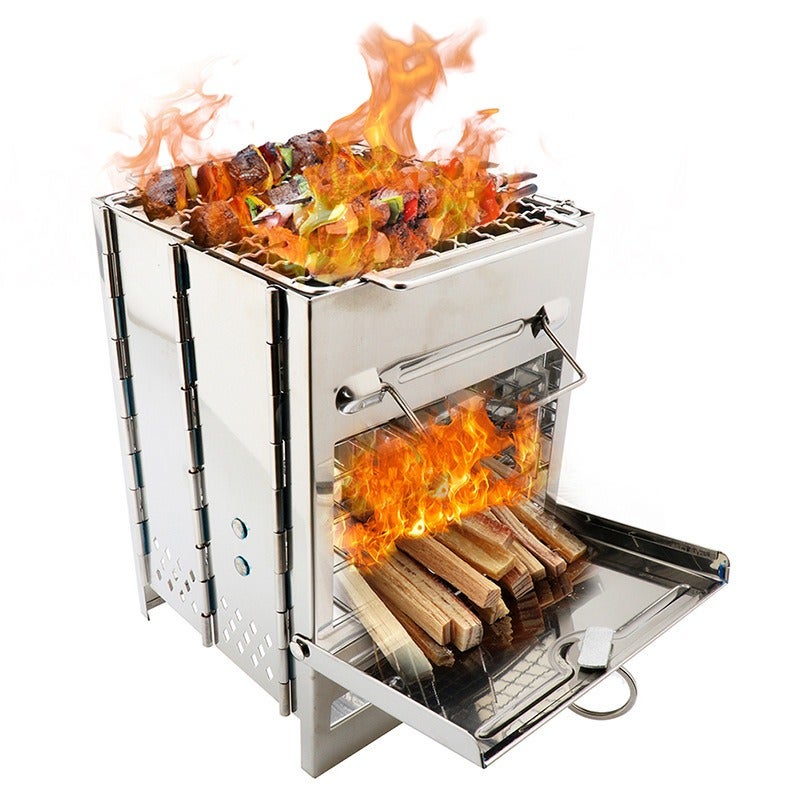 Przenośny grill zewnętrzny ze stali nierdzewnej - mini grill kwadratowy z akcesoriami