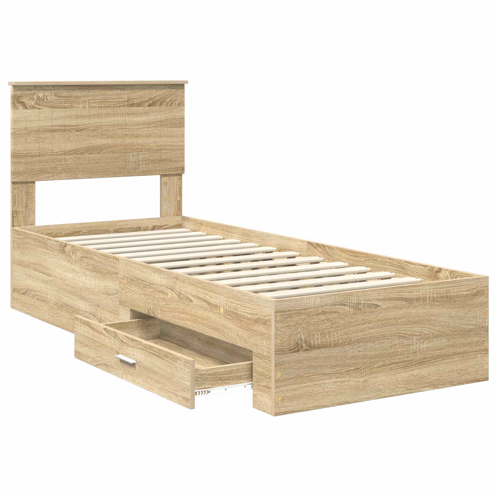 Cadre de lit avec tiroir, chêne et argent, pour la chambre, 75 × 190 cm - 5