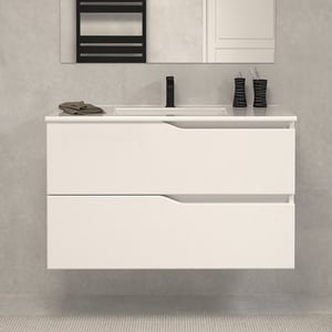 Meuble de salle de bain 80cm simple vasque - sans miroir - 2 tiroirs - blanc - LUNA