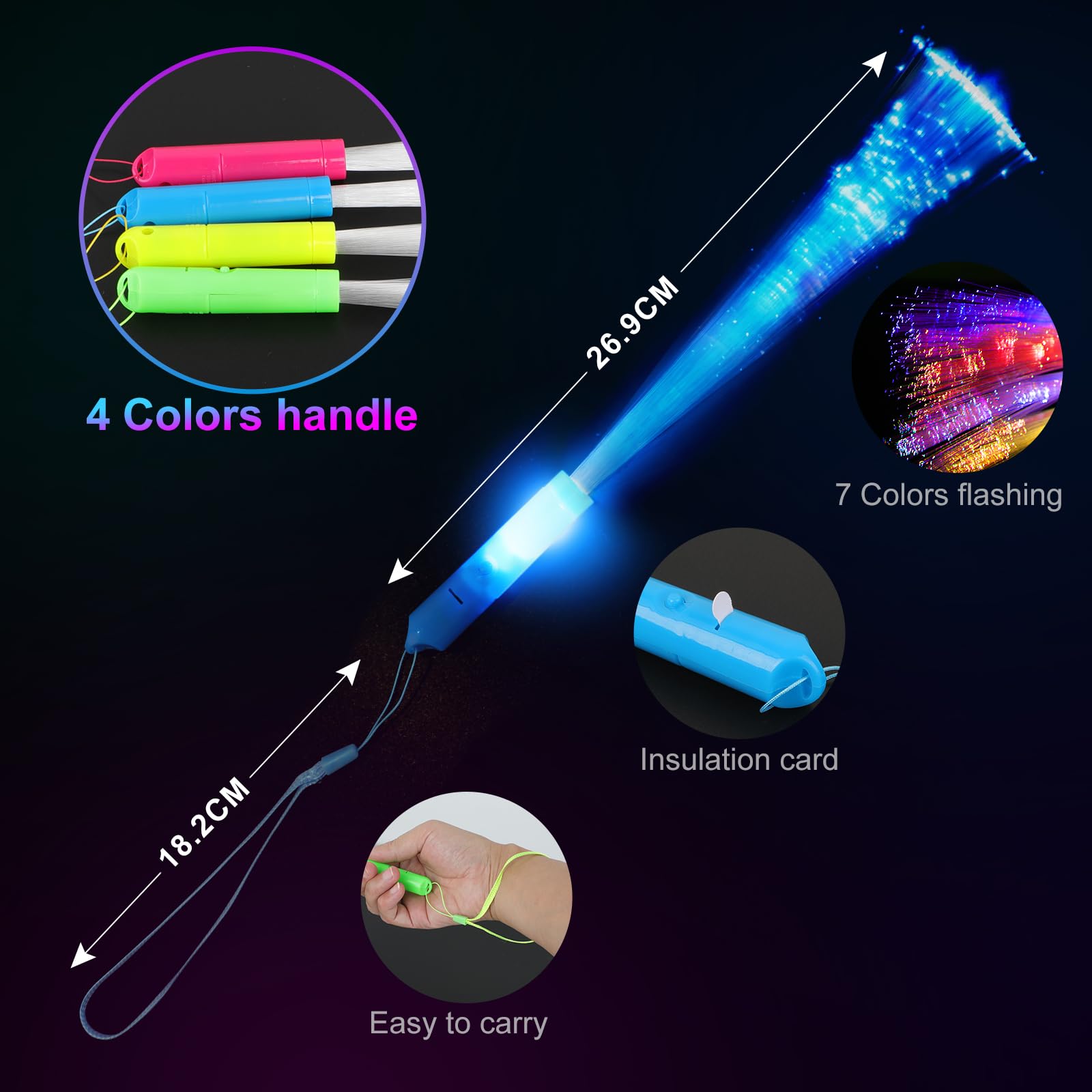 Joycabin 12 Bâtons Lumineux LED Avec Fibre De Verre – Multicolore Avec 3 Modes D'éclairage – Fête, Concert, Mariage