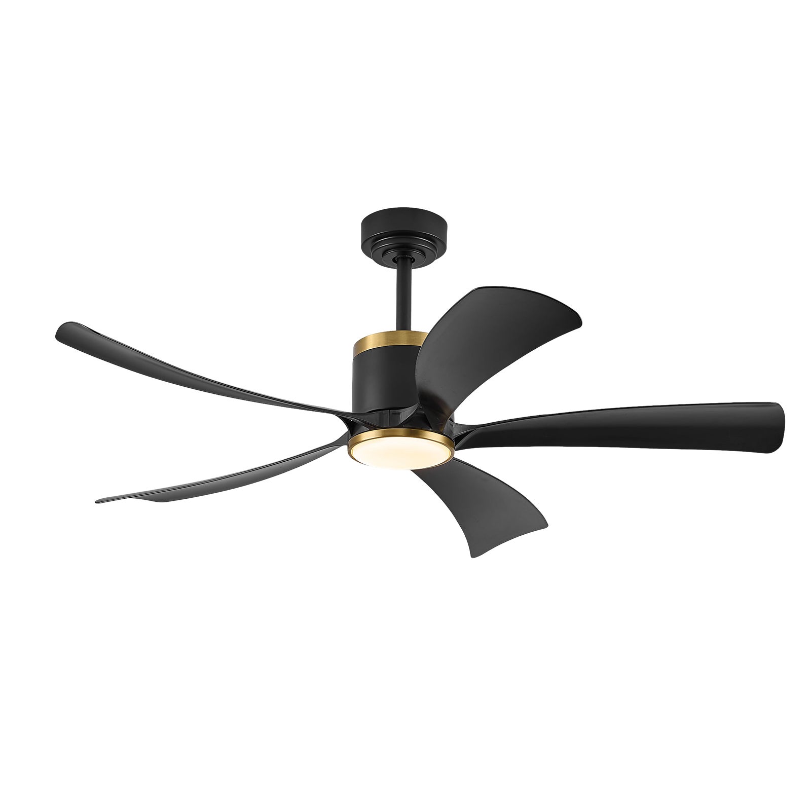 Ventilateur de plafond 52'' LED 20W dimmable, 5 pales ABS noires, APP, 6 vitesses, réversible, anneau doré, salon chambre - 2