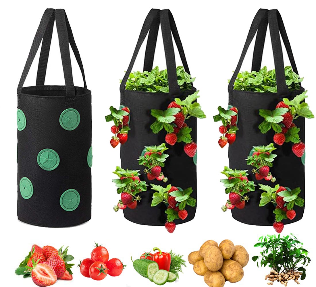 3 sztuki wiszących worków do uprawy, do sadzenia pomidorów i truskawek, donica do warzyw do góry nogami z 12 otworami do uprawy, 20x35cm