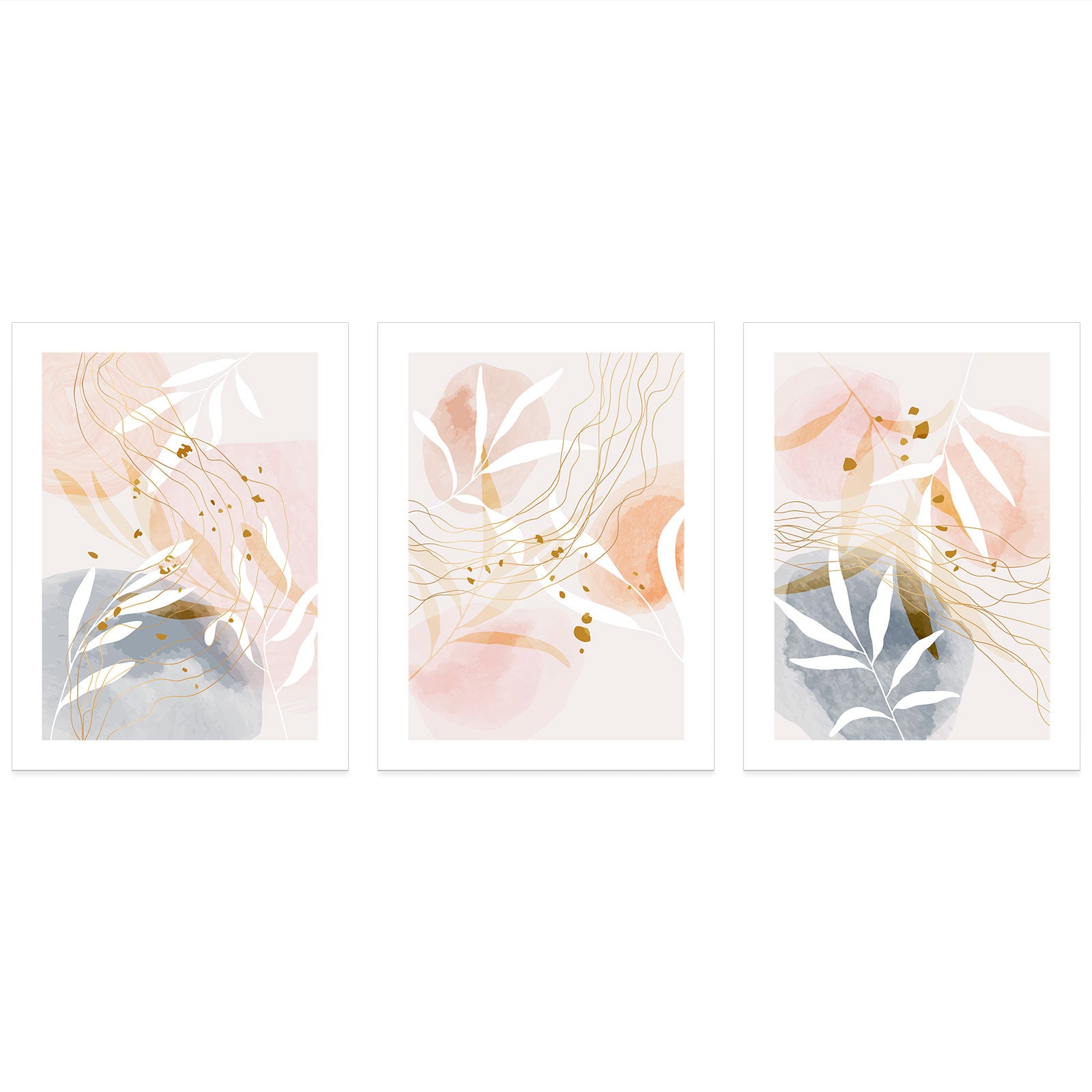 Lot de 3 Affiches / Posters Triptyque - Feuilles 3617689993102 - Bordure Noire et Blanche - 3 Affiches - 21x29,7 cm (Cadres non fournis) - 3