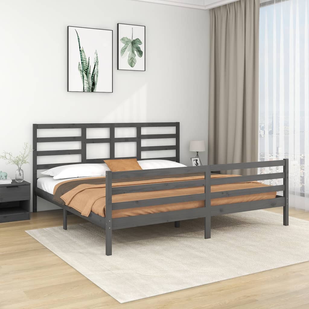 Łóżko Drewniane Szare Rama Łóżka Ze Stelażem Drewniana Łóżko Do Sypialni Pokoju 200 x 200 cm