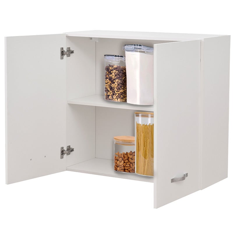 Credenza Pensile Da Cucina Con Vetro, Grigio Cemento 80x32x72 Cm - Armadio Sospeso 2 Ante Vetrate, 1 Ripiano, Legno Resistente