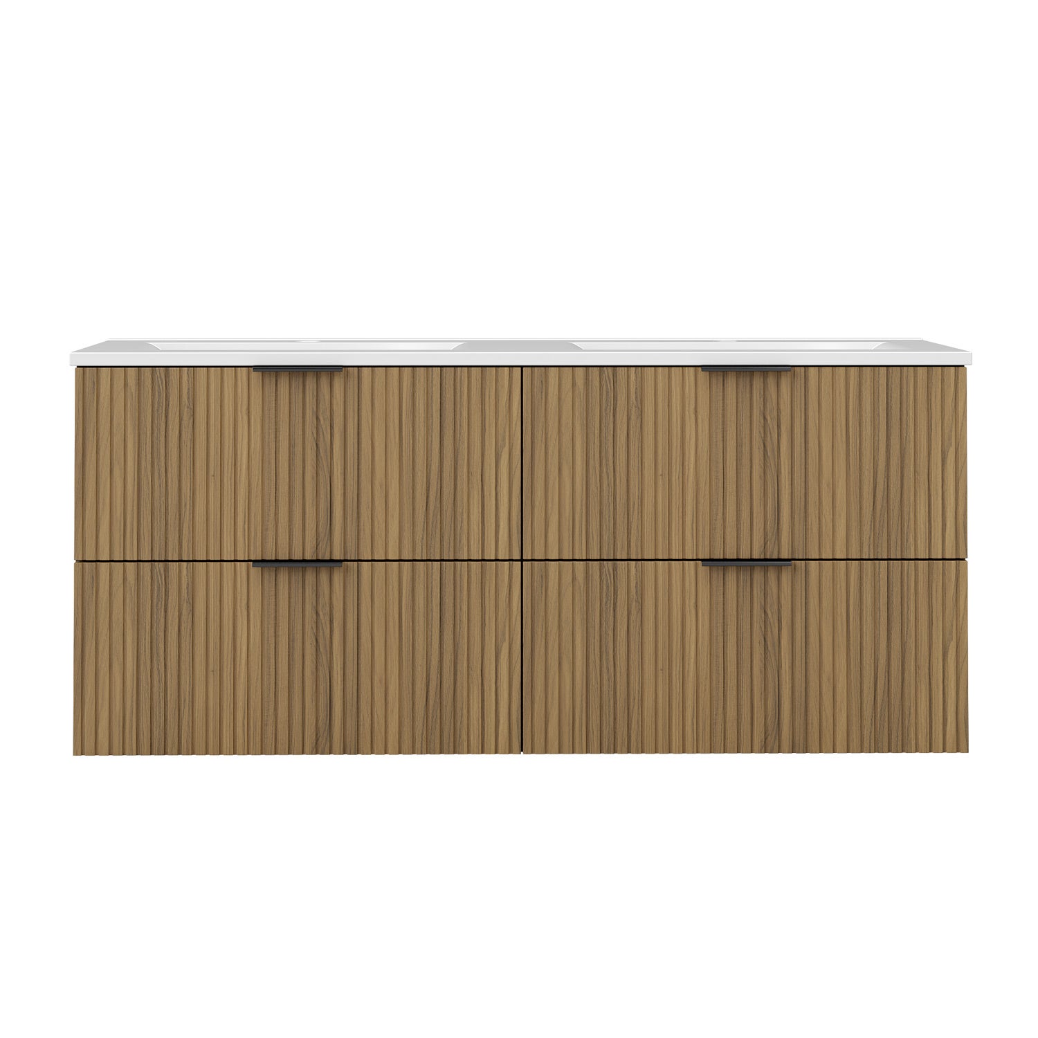 Meubles Salle de Bain 120cm avec double vasque céramique - 4 tiroirs meuble effet noyer - 3