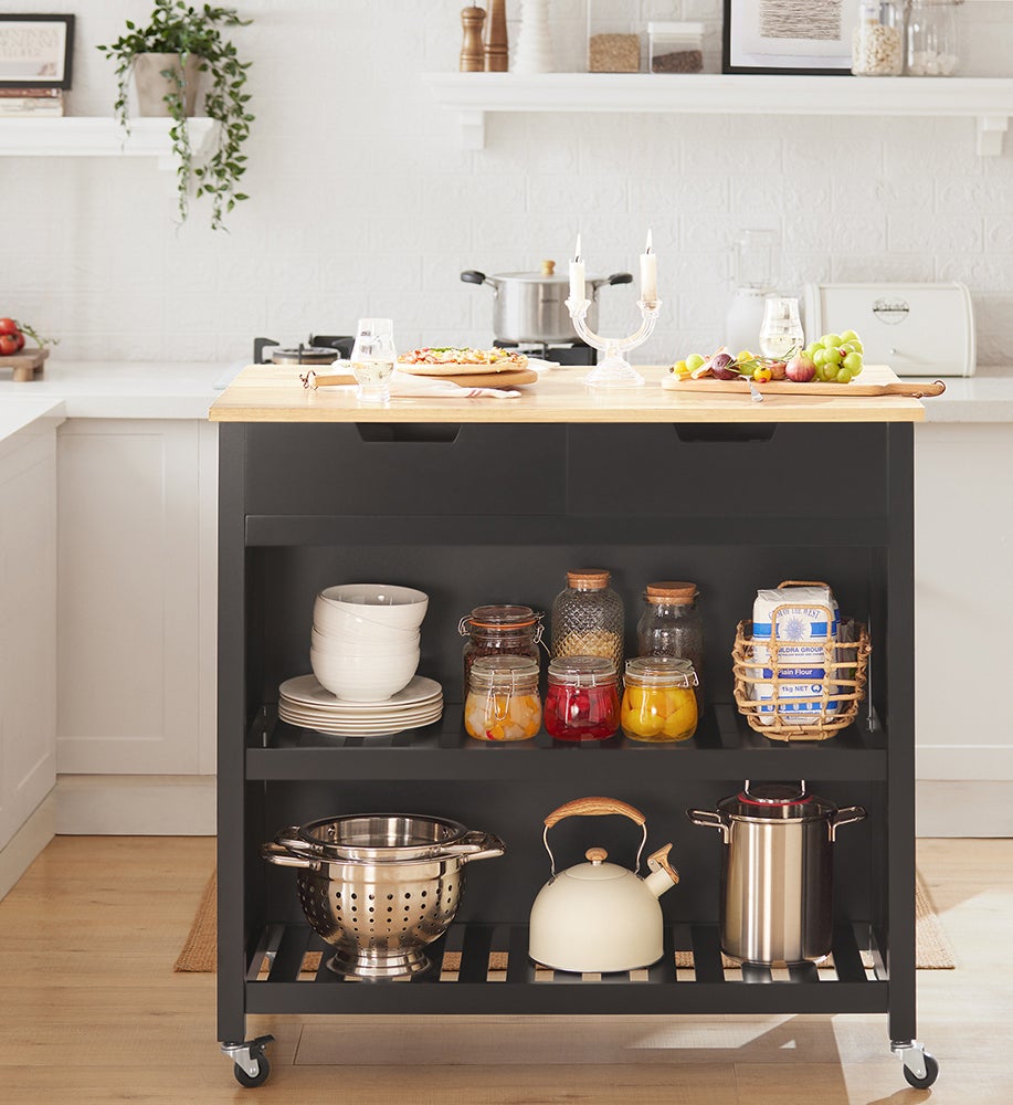 SoBuy FKW74-SCH Cuisine Buffet Desserte de Cuisine à roulettes Table Roulante Meuble de Rangement pour Cuisine et Salon avec 2 tiroirs et 2 étagères - 9
