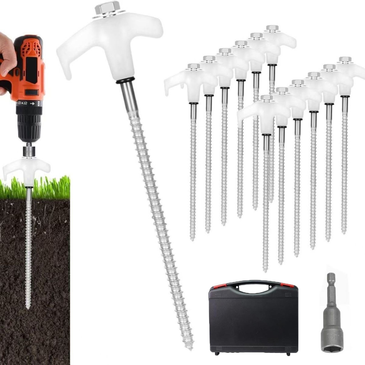 12 Picchetti Tenda In Acciaio Filettati | 30 Cm | Per Campeggio, Trampolini, Teloni - Foto 5