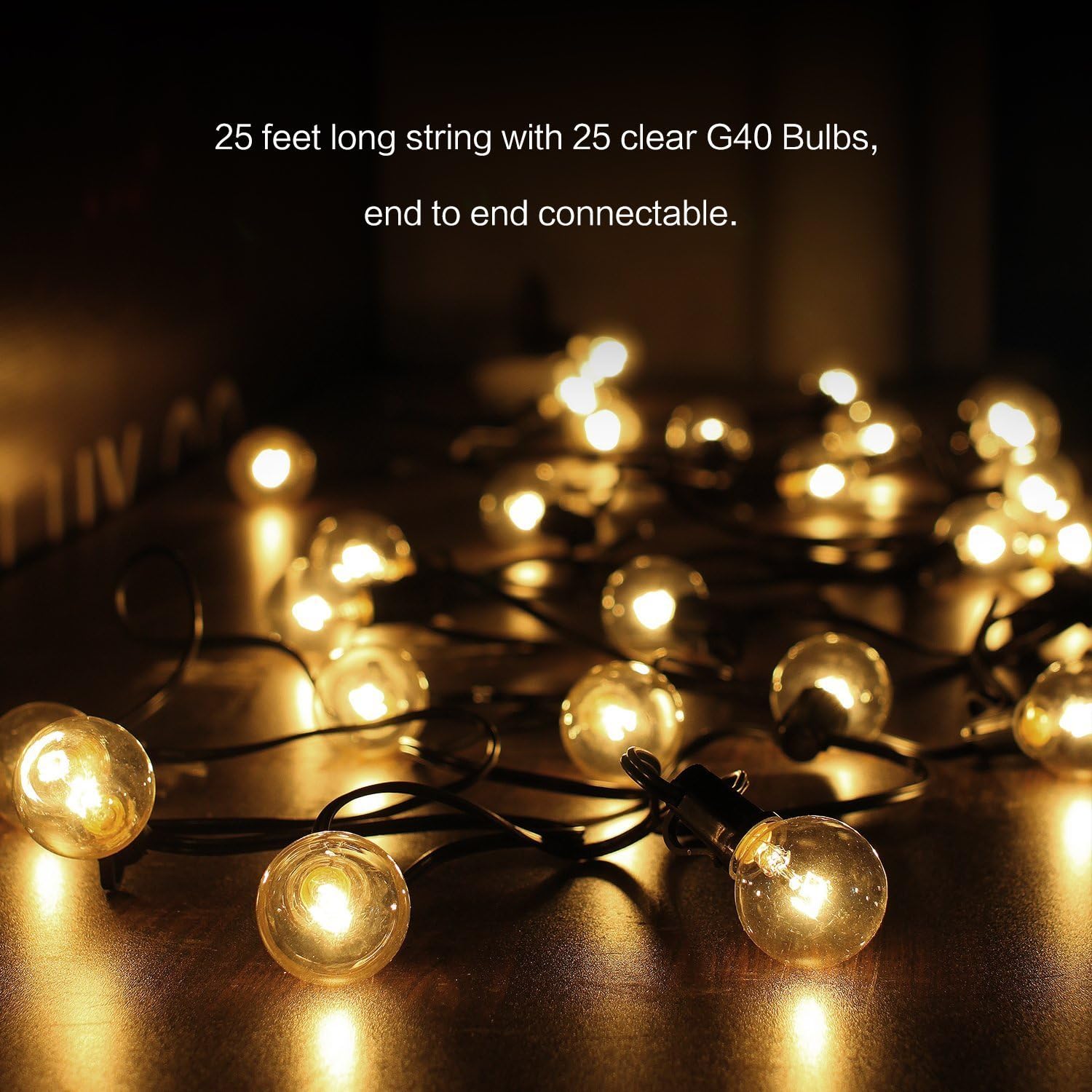 7,62m G40 Guirlande Guinguette Raccordable avec 25 Boule ampoules Blanc Chaud with 2 Ampoules de rechange, Décoration intérieur et extérieu - 3