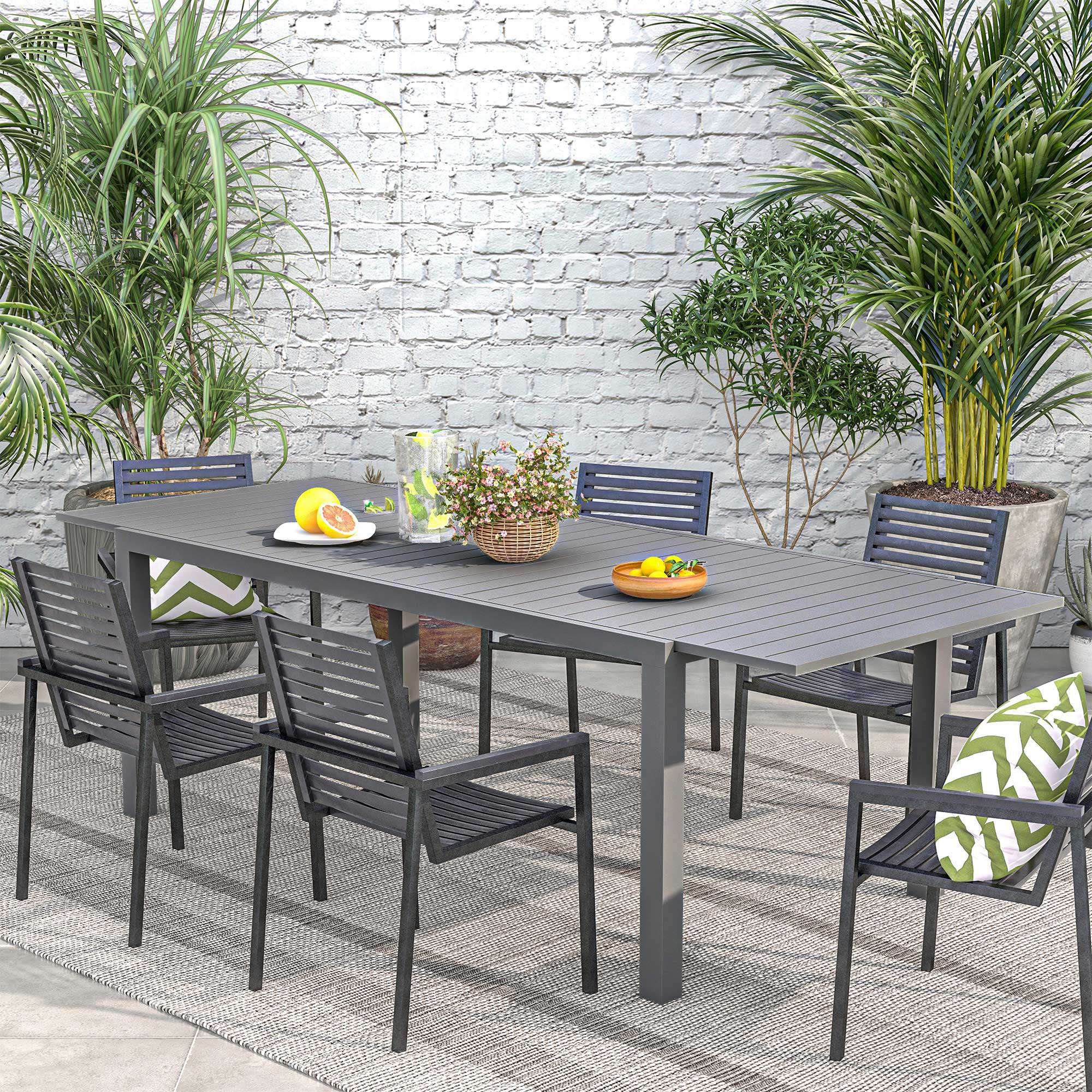 Table de pique-nique carré en Aluminium Gris - 4