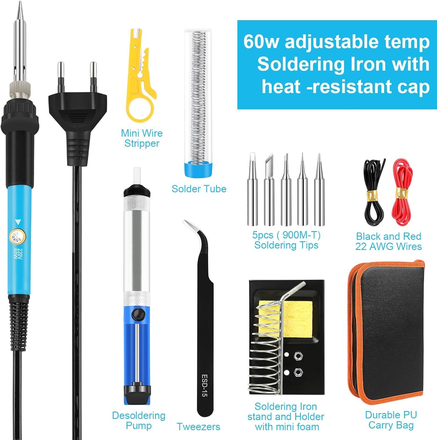 Fer à Souder Professionnel 60W Comforty - Température Réglable 200-450°C, Poignée Bois