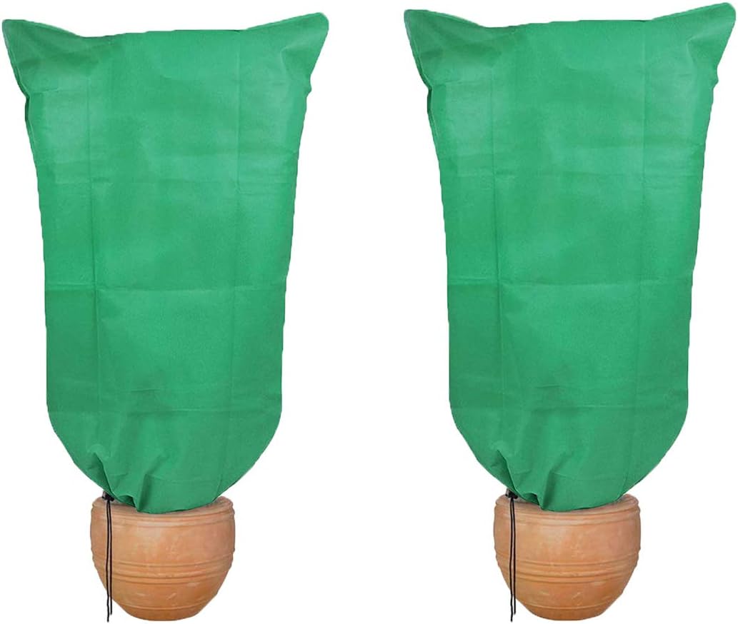 Zestaw 3 zielonych, ściąganych sznurkiem pokrowców na rośliny na zimę, 120 x 180 cm, worki chroniące przed mrozem, ciepłe pokrowce na krzewy i drzewa