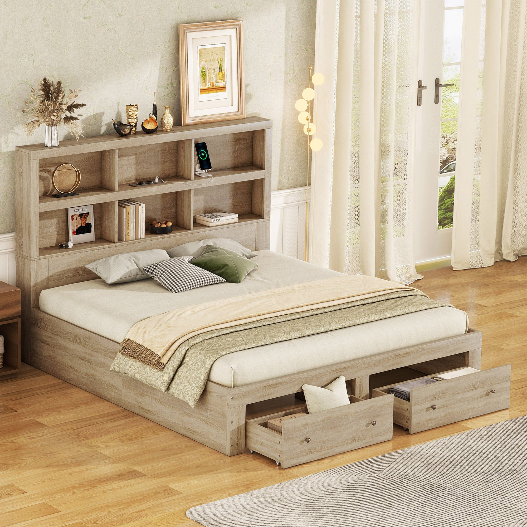 Lit Double 160 200cm Bois Massif t te De Lit Avec Rangements Bois 